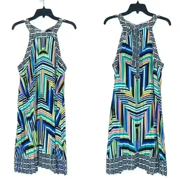 Laundry By Shelli Segal Dress Pleated A-Line  Geometric Colorful Sleeveless #130 - Picture 2 of 6